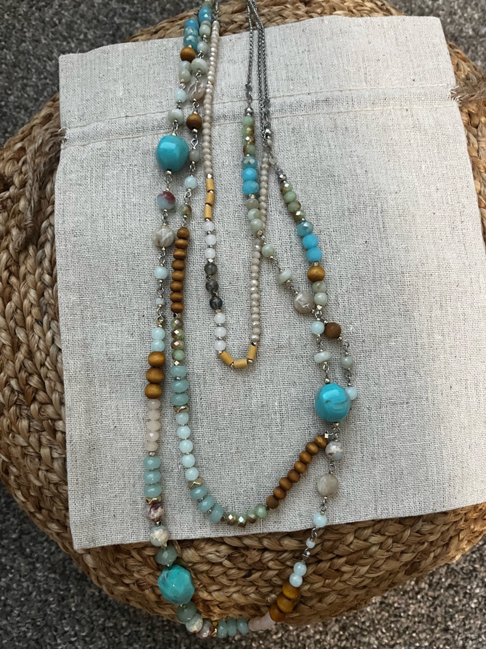 Multi-Strand Turquoise & Wood Bead Necklace - Women Jewelry